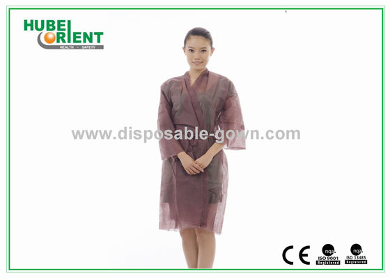 Brown Female Disposable Kimono Robe , Disposable Bath Robes